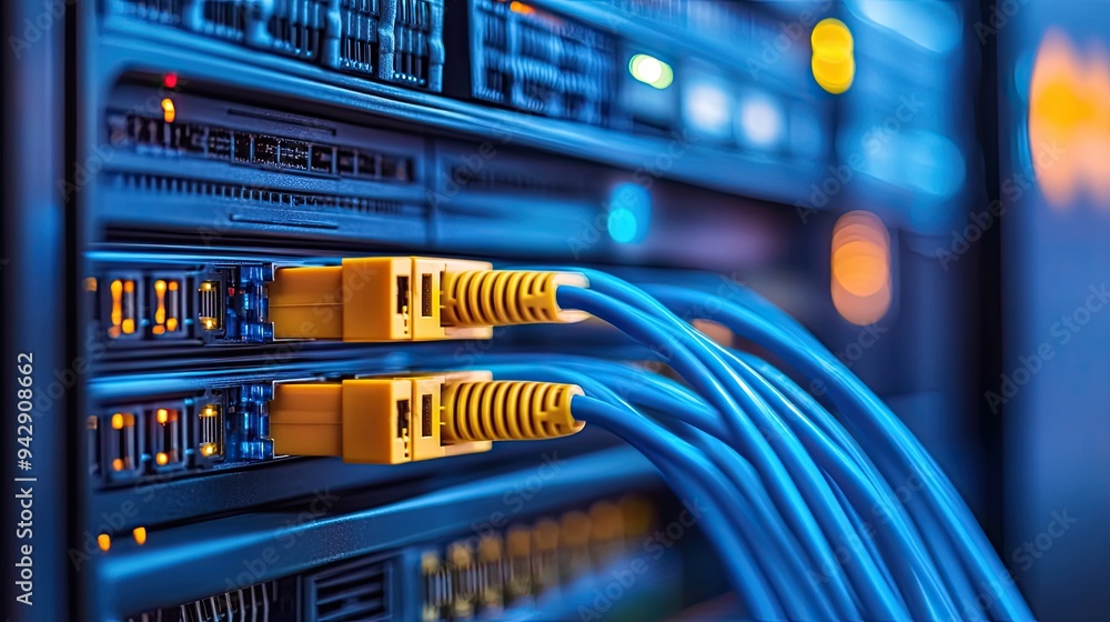 Aufkleber network cables connected to server rack. shows the infrastructure for high-speed data transfer.