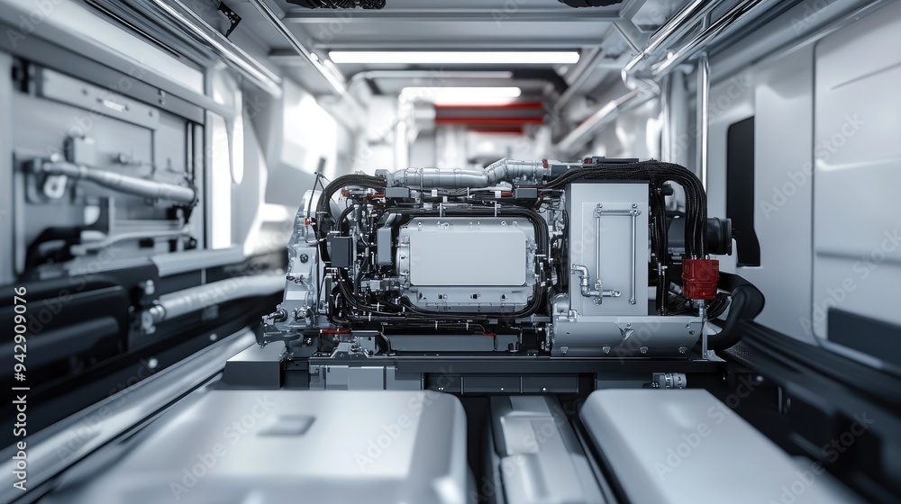 Poster a close-up of a modern engine. this image depicts the complexity of a high-tech engine used in moder