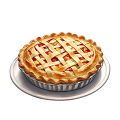 Watercolor of an apple pie on a transparent background cutout, PNG file. PNG element. Suitable for artwork design.