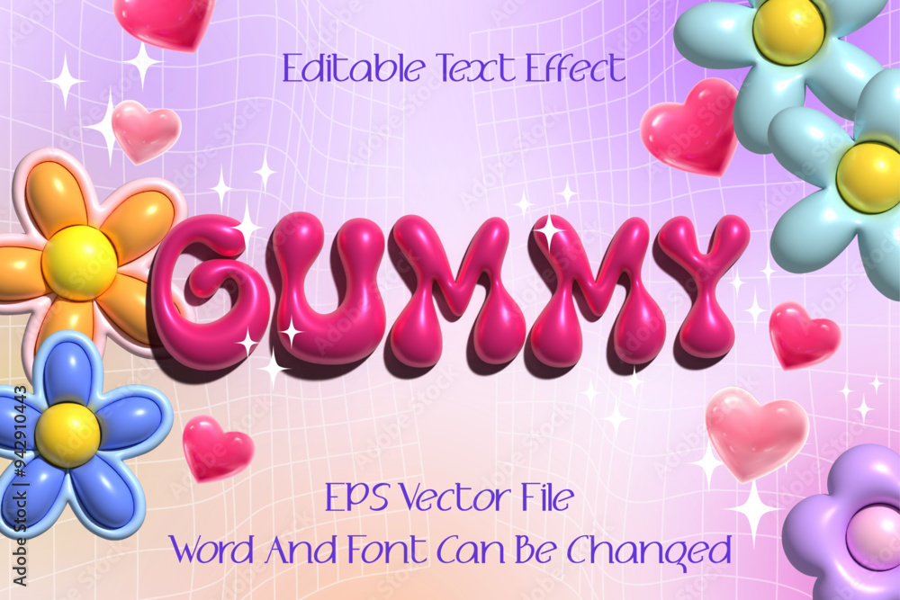 Aufkleber bright pink retro y2k style editable inflated vector text effect