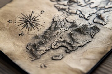 A detailed engraving of an old-world map, showing sea monsters and intricate compass roses