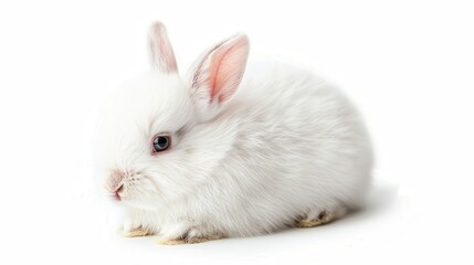Fototapeta premium White Rabbit: Adorable Close-up of Clean Domestic Creature on White Background