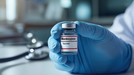 doctor holding Monkey pox Vaccine in medical lab