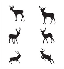 Silhouette hunting deer vector isolated on white background. Christmas deer, deer silhouette, moose, antelope, deer jumping vector.