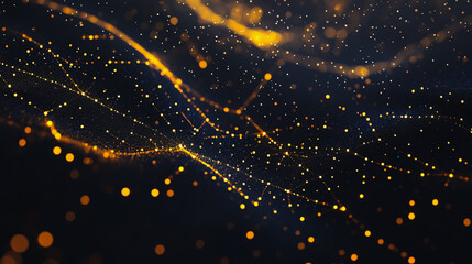 Abstract colorful business connection of lines from nodes It is connected to endless nodes and represents the innovation of communication in the network with black background