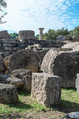 Ancient ruins under clear blue sky. Remnants of Antiquity