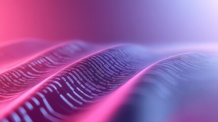 A wave of light is shown in a purple and pink background. The wave is made up of many small dots, giving it a futuristic and abstract appearance