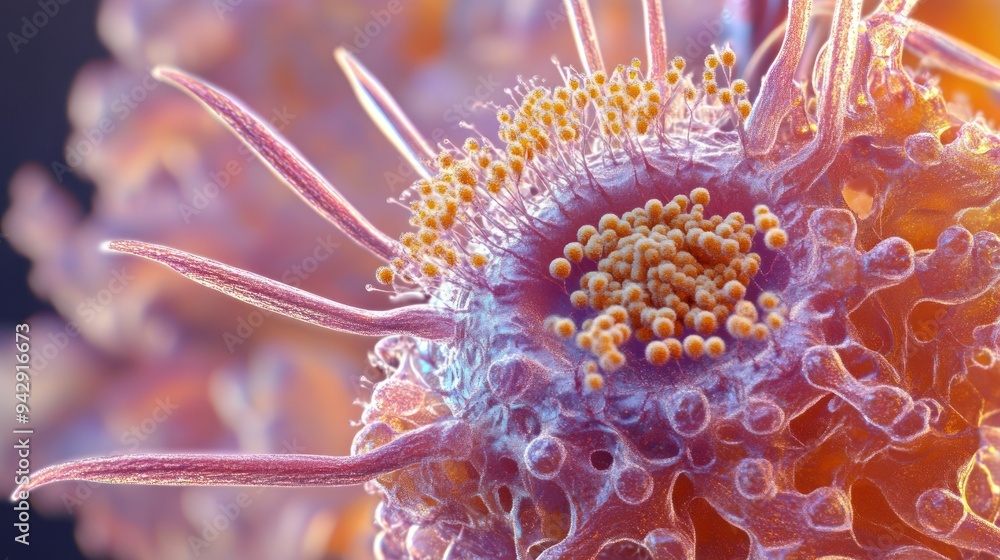 Poster microscopic view of a cancer cell with protrusions