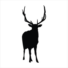 Silhouette hunting deer vector isolated on white background. Christmas deer, deer silhouette, moose, antelope, deer jumping vector.