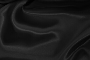 Black grey fabric texture background, detail of silk or linen pattern.