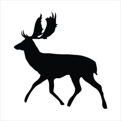 Silhouette hunting deer vector isolated on white background. Christmas deer, deer silhouette, moose, antelope, deer jumping vector.