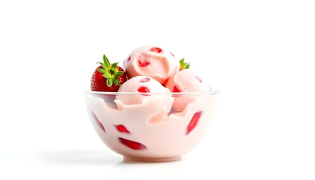 A bowl of strawberry icecream isolated on a white background