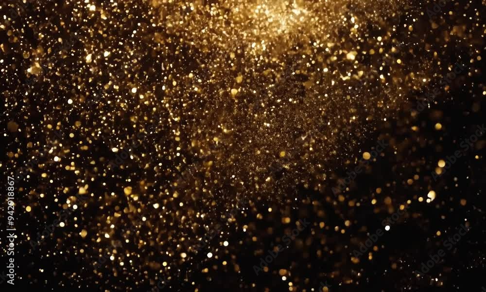 Poster captivating golden particles dancing in the dark, creating an enchanting visual effect at a magical 