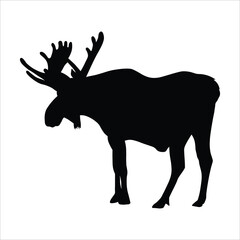 Silhouette hunting deer vector isolated on white background. Christmas deer, deer silhouette, moose, antelope, deer jumping vector.