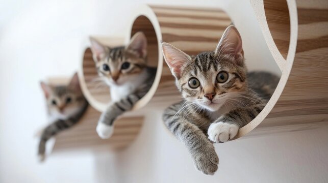Cat standing on modern DIY cat climbing wallscapes