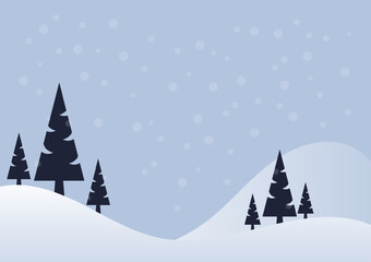 Winter and landscape concept. Pine trees forest with snow hill and snowfall with clear sky background Design for posters, cover books, cards, brochures and banner.