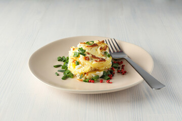 Concept of tasty and delicious homemade food - potato casserole