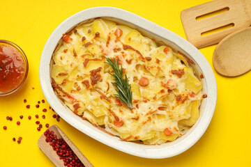 Concept of tasty and delicious homemade food - potato casserole