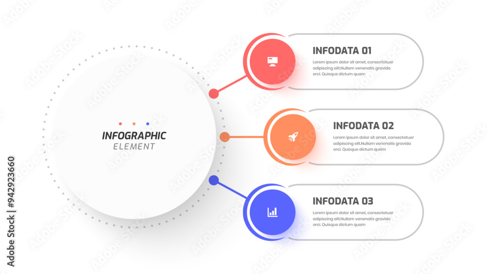 Wall mural Minimal Business Central Circle Infographic Presentation with 3 Circle Label, Icon for presentation