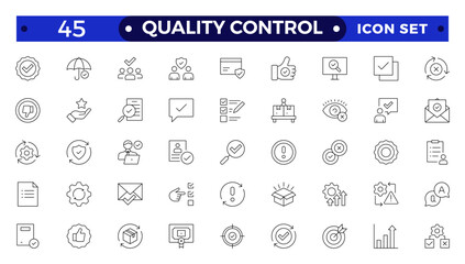 Quality control Outline icon set. Containing inspection, evaluation, product, quality assurance, process, testing, Pictograms and infographics for mobile apps.