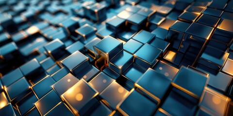 Fototapeta premium Abstract Blue and Gold Metallic Cubes