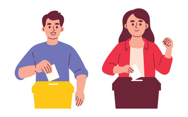 People Putting Voting Paper in the Ballot Box, Election Day Concept