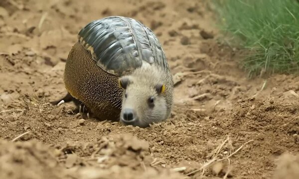  Handheld video of armadillo digging in the ground. Possible 9 Banded Armadillo