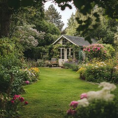Obraz premium Prompts for Stock Photos: Popular Garden House, No People, Copy Space