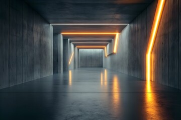 Minimalist Concrete Architecture with Glowing Lines