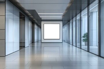 Modern Office Corridor with Blank Canvas