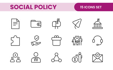 Set of Social Policy and Insuranceline icons. editable line icon collection related to education, insurance, law, goverment and more.