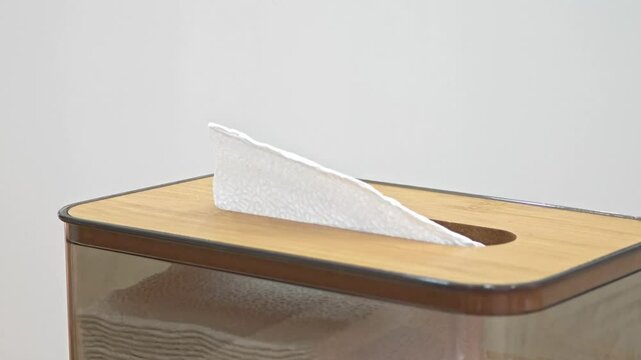 A white tissue in wooden box.