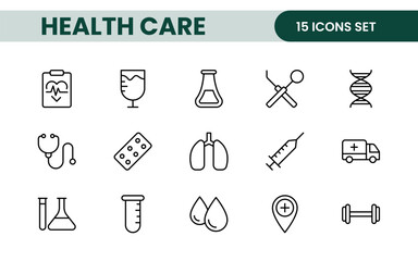 Healthcare, Medical and Medicine related editable line icon set. modern icon illustration collection.