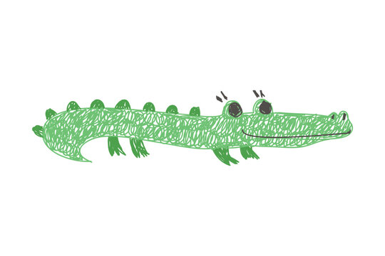 Crocodile as Kids Doodle Simple Hand Drawn Element Vector Illustration