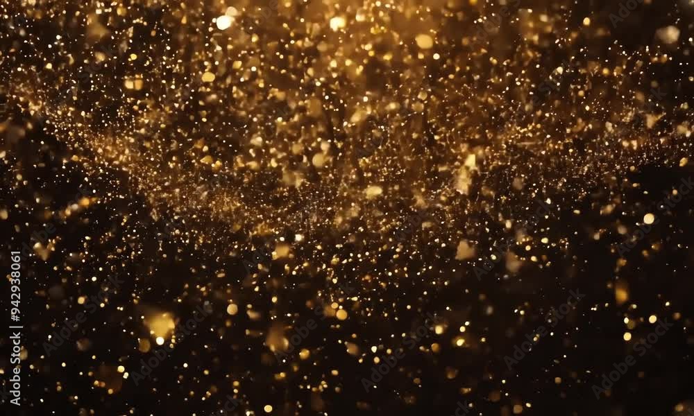 Poster enchanting golden particles cascade through the air, creating a mesmerizing display of sparkle and s