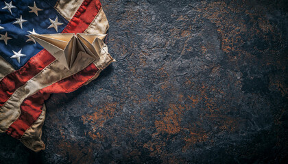 A Folded Paper Airplane Resting on a Worn American Flag