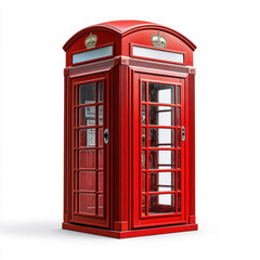 Obraz premium Classic red British telephone booth, isolated on a white background