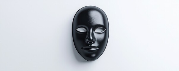 Artistic depiction of a simple black mask on a white background, designed for Halloween mystery.