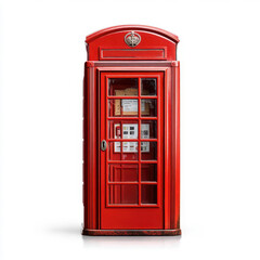 Obraz premium Classic red British telephone booth, isolated on a white background