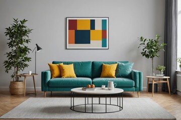 Stylish sofa with table in living room