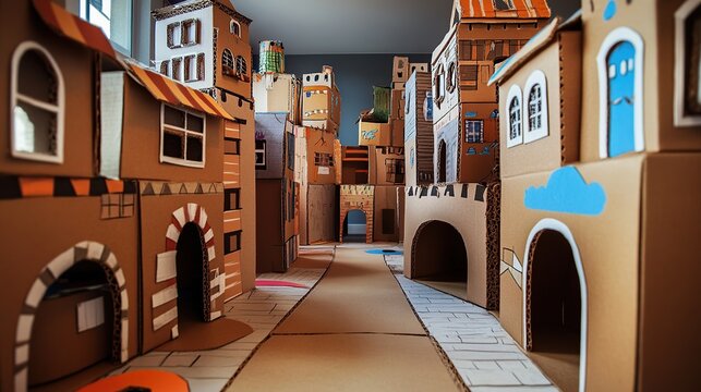 cardboard box fort with tunnels and towers
