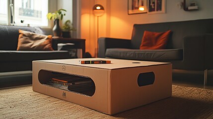 cardboard box repurposed into a coffee table