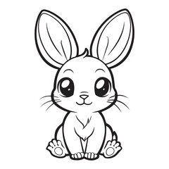 Simple flat cute bunny icon, black vector illustration on white background