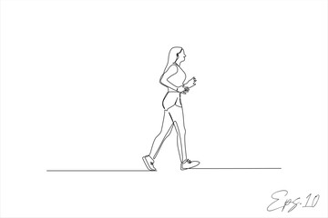 continuous line vector illustration of woman jogging in the morning