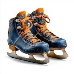 Pair of ice skates with laces untied, isolated on a white background