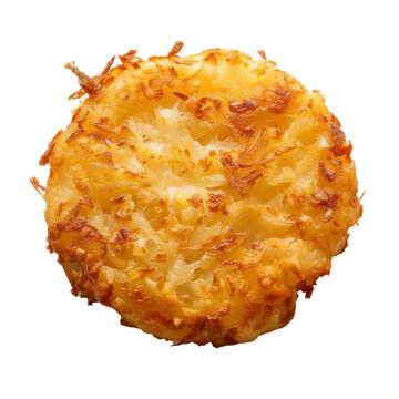 Macro view of hash brown on transparent background. 