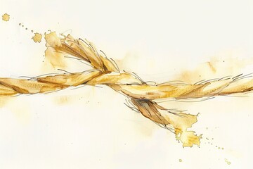 Watercolor Olive-Brown and Gold Minimalist Illustration of a Cord with Three Strands