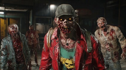 Fototapeta premium A character selection screen in a zombie video game, with different zombie types and weapons available for the player