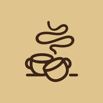 recommend clip art: hot coffee cup icon. Two transparent glass of hot coffee cups clinking and flying in a toast  line icon. Drinking hot tea cheers logo design.