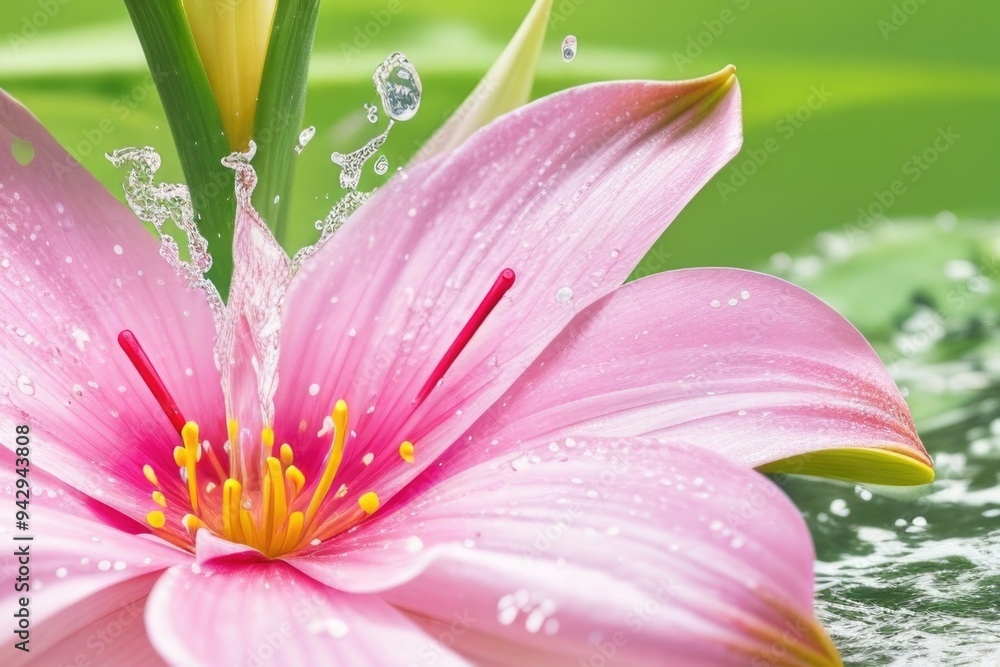 Wall mural Lily flower with a water splash